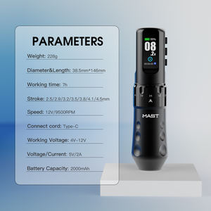 Machine à tatouer <span class=keywords><strong>Mast</strong></span> Flip 4 <span class=keywords><strong>Pro</strong></span> à course réglable, batterie de 2000 mAh, machine à tatouer professionnelle sans fil pour l'art corporel - Product Image 6