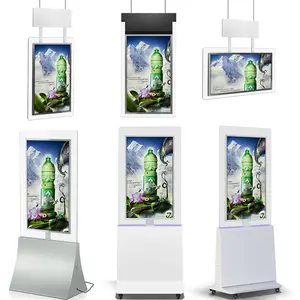 Custom Solution 55 65 Inch High Brightness Dual Side Android Os Hanging Lcd Window Facing Video Display Ad Digital Signage