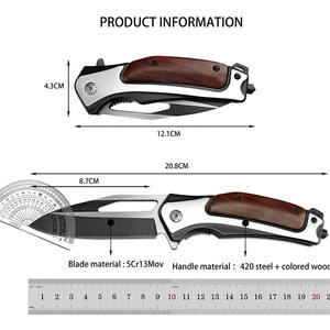 سكين جيب قابل للطي محمول للصيد والتخييم مصنوع من فولاذ 5Cr13Mov وفولاذ 420 مع مقبض خشبي ملون - Product Image 3