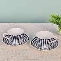 Tasse à café pour le thé de l'après-midi, bleue à pois, en céramique, à bord incliné, tasse à lait pour le petit-déjeuner, tasse pour couple, cadeau