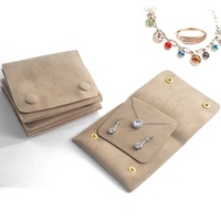 Sac en velours à double bouton avec plaque de carte intérieure Boucles d'oreilles Anneau Collier Pendentifs Rangement Portable Pochette à bijoux Boîte d'emballage