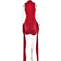 ZHEZHE femmes été élégant robe de soirée de haute qualité sans manches col roulé Mini gland impression numérique pour Boutique