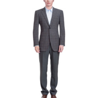 Setelan Jas Bisnis Pria Ukuran Besar Motif Kotak-kotak Abu-abu Bahan Wol/Sutra, Dua Potong, Slim Fit, Single Breasted, Blazer Formal & Celana Panjang, Pakaian Kantor