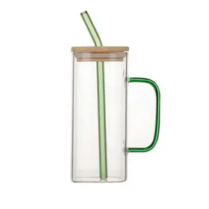 नए विक्रेता ग्लैसवेयर ड्रिंकवेयर आइस्ड कॉफी चाय मग पानी टंबलर डोकिंग ग्लास वर्ग ग्लास कप ढक्कन के साथ