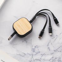 Câble de données RPET 3 en 1 en liège écologique Bambou Bois de paille Ciment Bois de noix de coco 1 à 3 Câble de charge rétractable