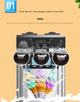 Machine à glaces molles commerciale 3 saveurs avec support à cornets, design compact, gain de place sur le comptoir pour les petites boutiques