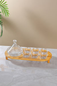 <span class=keywords><strong>Tajine</strong></span> de pot de bonbons en verre cristal à cône circulaire classique avec couvercle et 6 tasses Cawa et support en bambou - Product Image 4