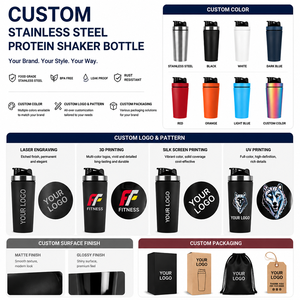 Bouteille shaker en acier inoxydable 304 certifiée, approuvée LFGB et FDA, sans BPA, finition mate avec boule, logo personnalisé, fournisseur en gros - Product Image 4