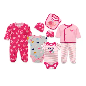 Conjuntos de ropa para bebés recién nacidos, peleles y pantalones, conjuntos de 8 piezas de algodón para bebés, niños y niñas, conjunto con manta, calcetines y babero