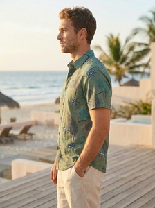 Excellent Cost Men’s 100% Organic Cotton Print Camp Collar Short Sleeve Sustainable Abstract <b>Repeat</b> Pattern OEM Tropical Shirts - Product Image 6
