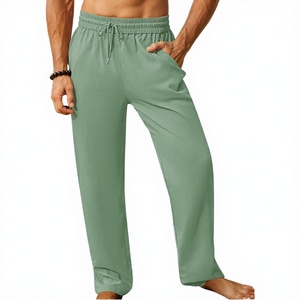 Pantalon de jogging pour homme en toile tricotée teinte, taille mi-haute, coupe droite, respirant, léger, décontracté, pour l'été, la plage, le yoga, élastique, pour le voyage - Product Image 3
