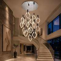 Lustre LED à 18 lumières avec ruban flottant, sculpture en verre transparent en cascade pour grands halls d'entrée, escaliers et halls d'hôtels