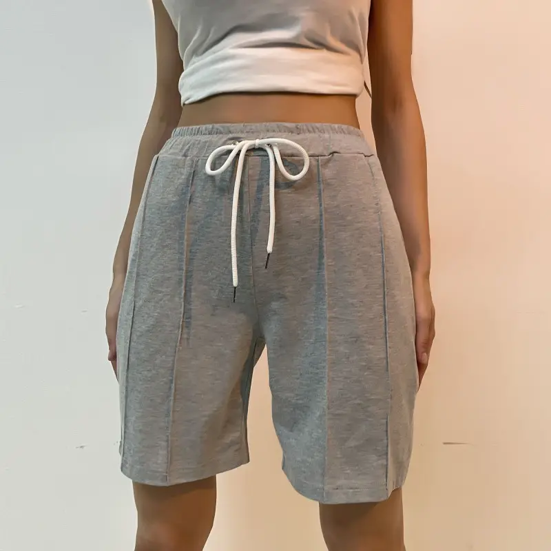 Women's straight trousers with pockets Grey sweat pants Summer casual high waist exercise shorts