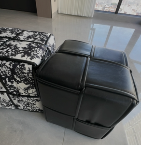 Pouf ottoman de luxe moderne en cuir tressé, banc <span class=keywords><strong>cube</strong></span> design, repose-pieds rembourré pour salon, chambre et mobilier d'hôtel - Product Image 3