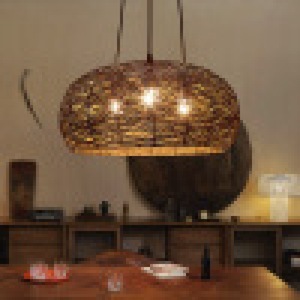 Lámpara colgante de ratán ovalada E27 de tres cabezas para el hogar, sala de té, estilo Zen - Product Image 3