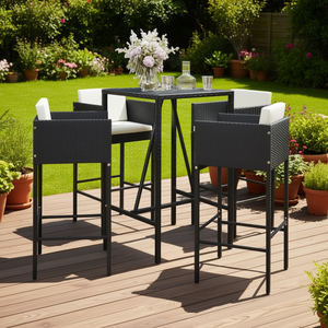 Conjunto de Bar de Jardín de Ratán Sintético para 4 Personas, Colección de Comedor para Exteriores, Estructura de Acero con Recubrimiento en Polvo, Diseño Elegante - Product Image 2