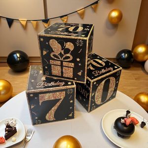 Boîte d'anniversaire Black Gold : Décoration de fête à thème ballons, ambiance festive, accessoires de surprise en papier imprimé - Product Image 1