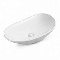 Évier de comptoir moderne en céramique vitreuse, rond, à rebord incurvé, 630 mm, hauteur 150 mm au-dessus du comptoir, avec égouttoir, pour hôtels et appartements de luxe