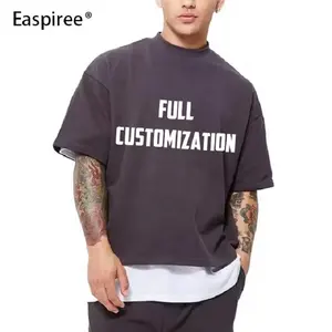 Oversize Crop Boxy Fit camiseta hombres 100% algodón Drop Shoulder Streetwear calidad de lujo corte crudo logotipo personalizado Camisa lisa para hombres