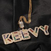 Pendentif Lettre Carré en Zircon Coloré Tendance Marque Personnalisée Bijoux Hip Hop Collier Pendentif Homme