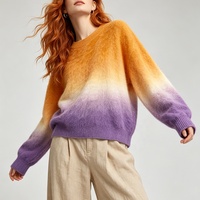 Pull en cachemire brossé Tyan Luxury Ombre, teinture personnalisée, vente en gros, pull à col rond à manches longues pour femmes, fabrication en usine