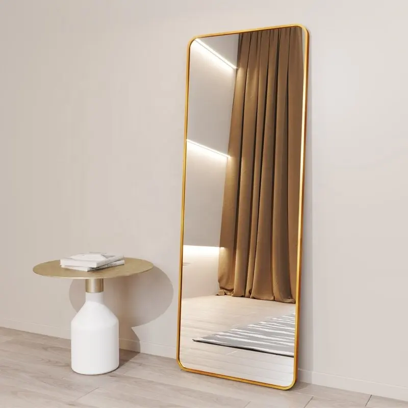 Luxury Full Length Mirror Decorative Rectangle Wall Gold Aluminum Alloy Metal Frame Mirror Large Floor bathroom Mirror