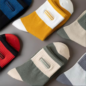 Men's Casual Mid-Length Knee <b>Socks</b> – Spring Summer Anti-Odor Anti-Slip Striped Pattern Custom Design Polyester/Cotton - Product Image 6