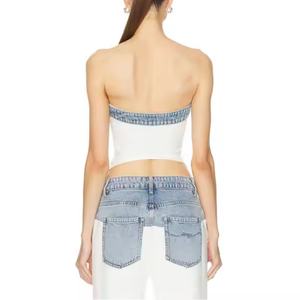 Nuevo Conjunto de Mezclilla para Mujer: Top Corto sin Tirantes con Escote Sexy y Jeans de Pierna Ancha de Talle Alto con Lavado Ácido - Product Image 4