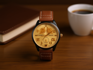 Orologio al Quarzo Analogico da Uomo Hyf A223 con Cinturino in Pelle, Cassa in Acciaio Inossidabile, Design Classico Rotondo, Display Data, Colori Misti - Product Image 2