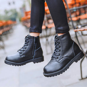 جلد البقر الأصلي ارتفاع الكاحل النمط الغربي أحذية للبنات الكورية الشتاء القطن قصير مسطح مع نعل مطاطي خفيف - Product Image 1