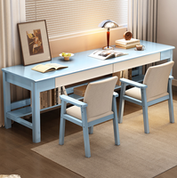Bureau d'étude double en bois massif avec étagère et tiroirs, table d'ordinateur longue pour bureau à domicile – Vente en gros