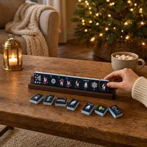 Juego de Fichas de Mahjong Americanas con Grabado Personalizado, Tema de Esquí Invernal, Acrílico Azul Moderno de Alta Gama, <span class=keywords><strong>Funway</strong></span> MJ076, para Reuniones Familiares - Product Image 5