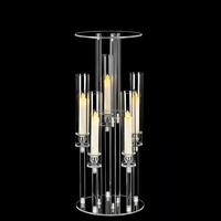 Chandelier en acrylique transparent à 6 têtes, décoration de centre de table de mariage, avec plateau à fleurs détachable, pour la décoration de table de réception