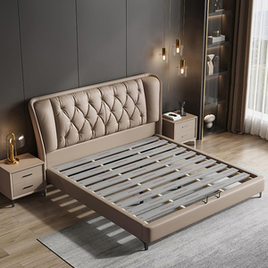 COSTFULL Italian Luxury Queen <strong>King</strong> Size Genuine Leather Velvet Upholstered Soft <strong>Bed</strong> Adjustable <strong>Bed</strong> <strong>Frame</strong> OEKO-TEX Certified - Product Image 1