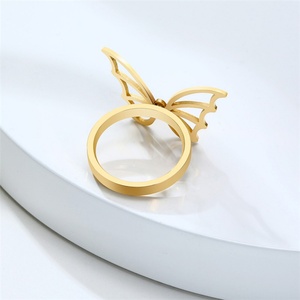 2021 New Design Fashion Stainless Steek Signet <b>Finger</b> Chunky <b>Ring</b> 18K Gold Plated butterfly Jewelry <b>Rings</b> Women - Product Image 4