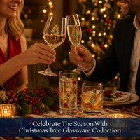 Ensemble de 4 verres à vin et à champagne en cristal sans plomb, avec logo personnalisé OEM, émail 3D, motif sapin de Noël, vert, or, rouge