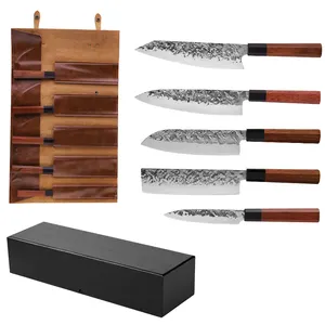 5 قطعة الكربون الصلب المطبخ طقم السكاكين بوبينغ] الخشب مقبض اليابانية Nakiri Santoku فائدة سكين الطاهي طقم السكاكين s مع سكين حقيبة هدية مربع