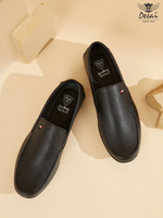 DX5120 Mocassins décontractés pour hommes en gros, dessus en PU texturé, semelle extérieure en caoutchouc, à enfiler, bout pointu, chaussures de bureau, noir et marron