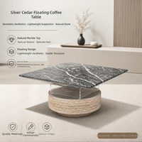 Table basse innovante en marbre lévitant avec base en acrylique transparente, mobilier de salon de luxe à profil bas AU EAU