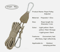 Poulie à cliquet de 4 mètres de long et de 4 millimètres d'épaisseur pour corde de camping, tendeur réglable, guide de tente, boucle de ceinture.