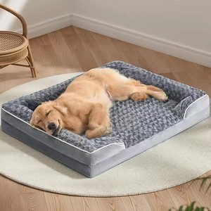 Factory Custom High Quality Gray Plush Orthopedic Memory Foam <b>Large</b> Dog Pet Bed Wholesale Rectangular 4 Sided <b>Pillow</b> Dog Bed - Product Image 1