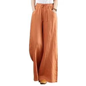 Liu Ming produits de livraison directe 2024 mode coréenne été femmes coton lin pantalon surdimensionné vêtements taille haute pantalon