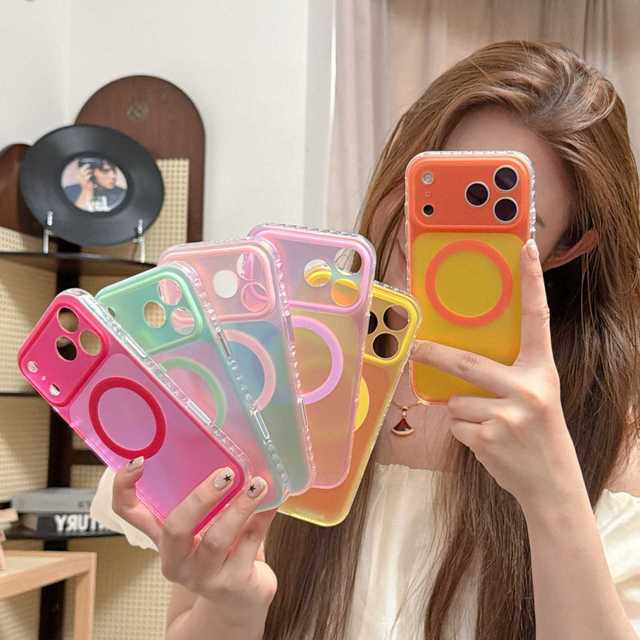 Fashion Laser Gradient Matte Contrast Color Magnetic Phone Case for iPhone 17 16 15 Pro Max Shockproof Protective Cover