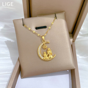 Collana Elegante con Cuore e Luna, Lussuosa con Diamanti, Versatile Catena per Clavicola in Acciaio al Titanio, Alla Moda - Product Image 3