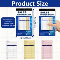 Carnet de commandes personnalisé avec logo, 3 feuillets, 4-3/16x7-3/16, formulaires autocopiants pour reçus et factures, numérotés consécutivement, format A5, pour menus de restaurant et factures.