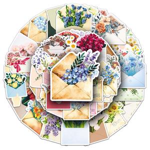 50 pegatinas personalizadas troqueladas para escribir, con diseño de <span class=keywords><strong>ramo</strong></span> de flores y dibujos animados, para fundas de teléfono, portátiles y botellas de agua, venta al por mayor de fábrica - Product Image 1