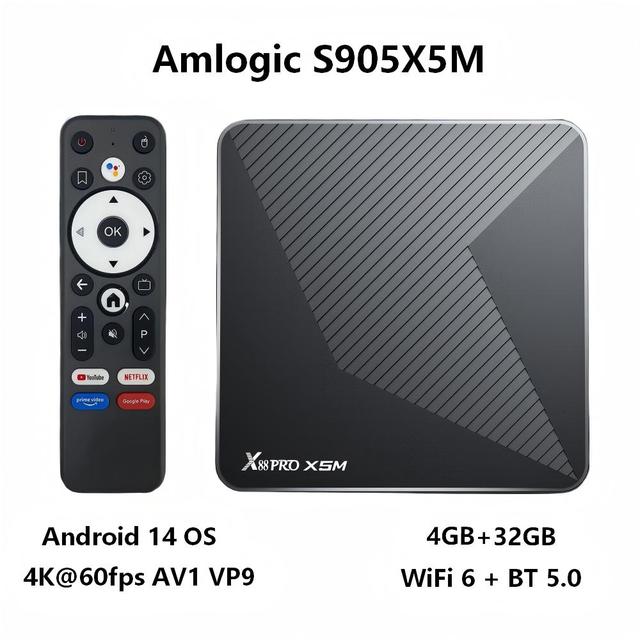 Fast Delivery 64 Bit S905X5M TV Box 4GB 32GB Android 14 4K VP9 Set Top Box WiFi 6 LAN Port