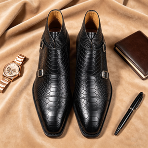 Botas <span class=keywords><strong>Chelsea</strong></span> Clásicas de Cuero Genuino para Hombre con Logotipo Grabado con Patrón de Serpiente, Diseño Ligero para Otoño/Invierno, Oficina y Carrera - Product Image 2