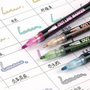 Commercio all'ingrosso 12 colori <span class=keywords><strong>pennarelli</strong></span> Shimmer contorno <span class=keywords><strong>doppia</strong></span> <span class=keywords><strong>linea</strong></span> pennarello metallizzato Glitter penne regalo Doodle forniture da disegno - Product Image 6