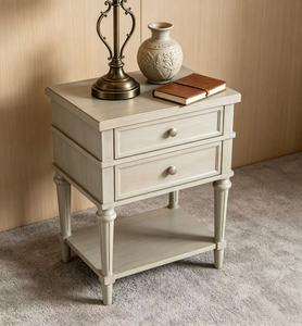 Premium Light Grey Solid Wood Nightstand,2 Drawers Open Bottom Shelf Turned Leg Bedside Cabinet for Coastal Bedroom <b>Night</b> <b>Stand</b> - Product Image 4